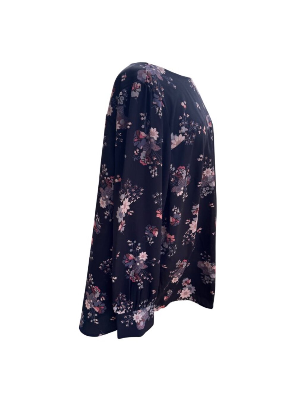 Loft Womens Floral Blouse Plus 20W Black Polyester Long-Sleeve Cut-Out Back New - Picture 11 of 16